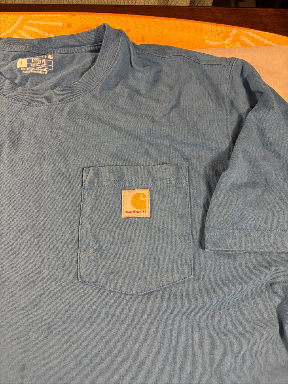 Carhartt Light Blue Short Sleeve Pocket Tee with Logo Patch